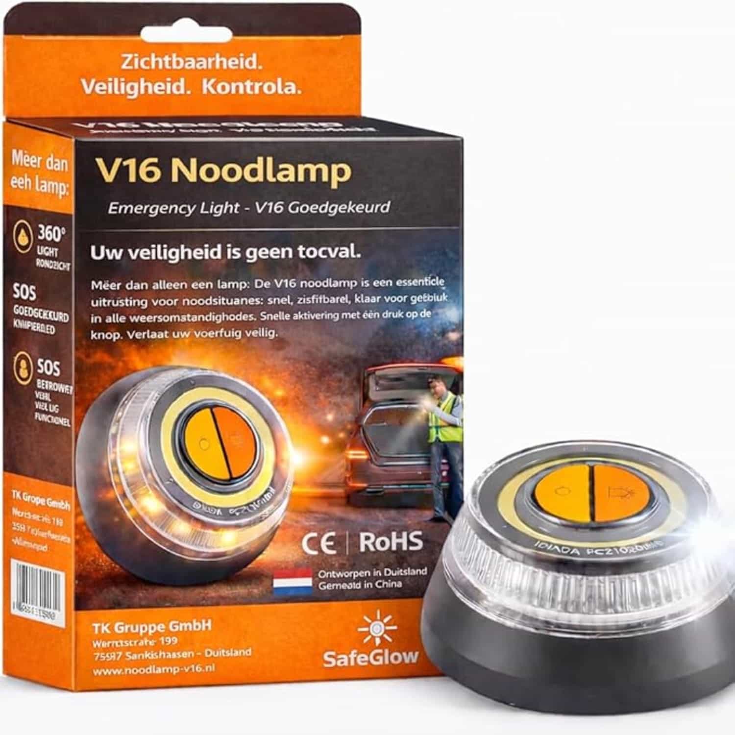 V16 Waarschuwingslamp 2026 met IDIADA en EU-goedkeuring Nr. PC21020060 voor auto en motor