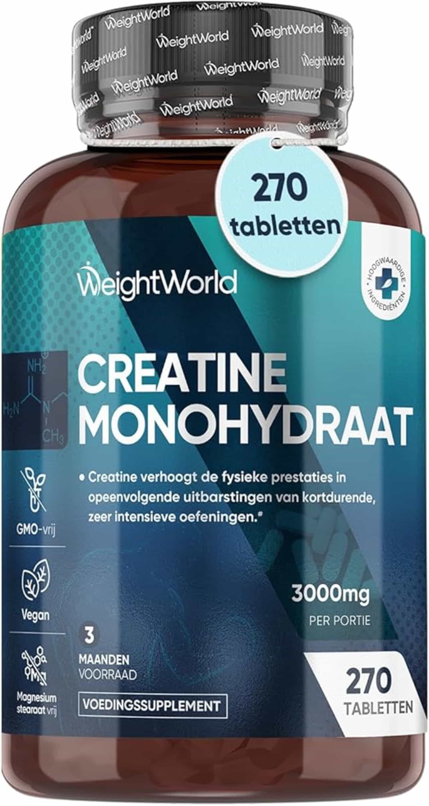 Creatine monohydraat tabletten 3000 mg, 270 stuks voor 3 maanden - vegan - WeightWorld