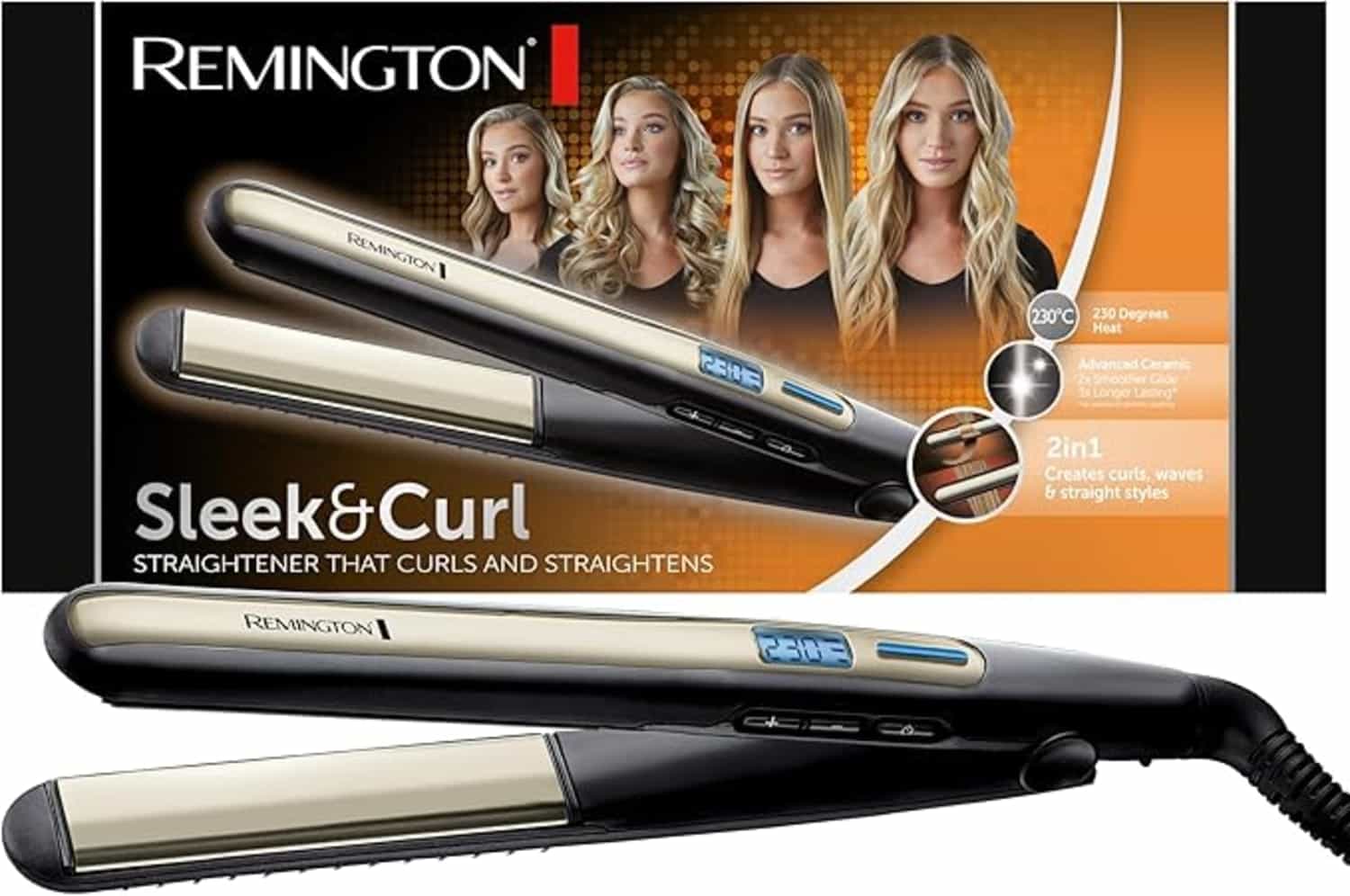 Remington Sleek & Curl 2-in-1 stijltang S6500 voor alle haartypes met keramische coating en LCD-display