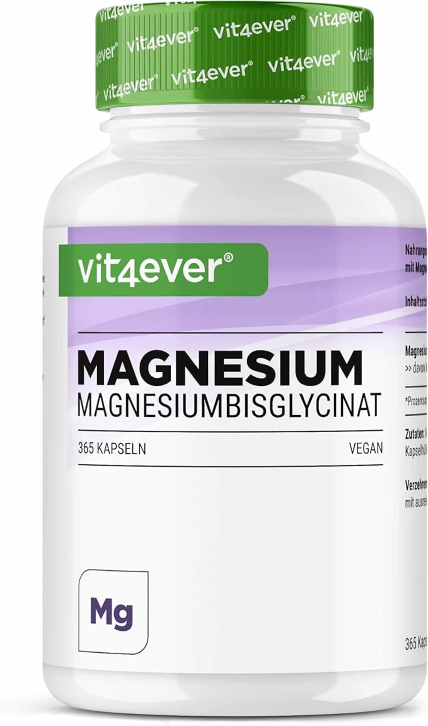 Magnesium bisglycinaat premium, 365 capsules, 155 mg elementair per capsule, vegan, hooggedoseerd.