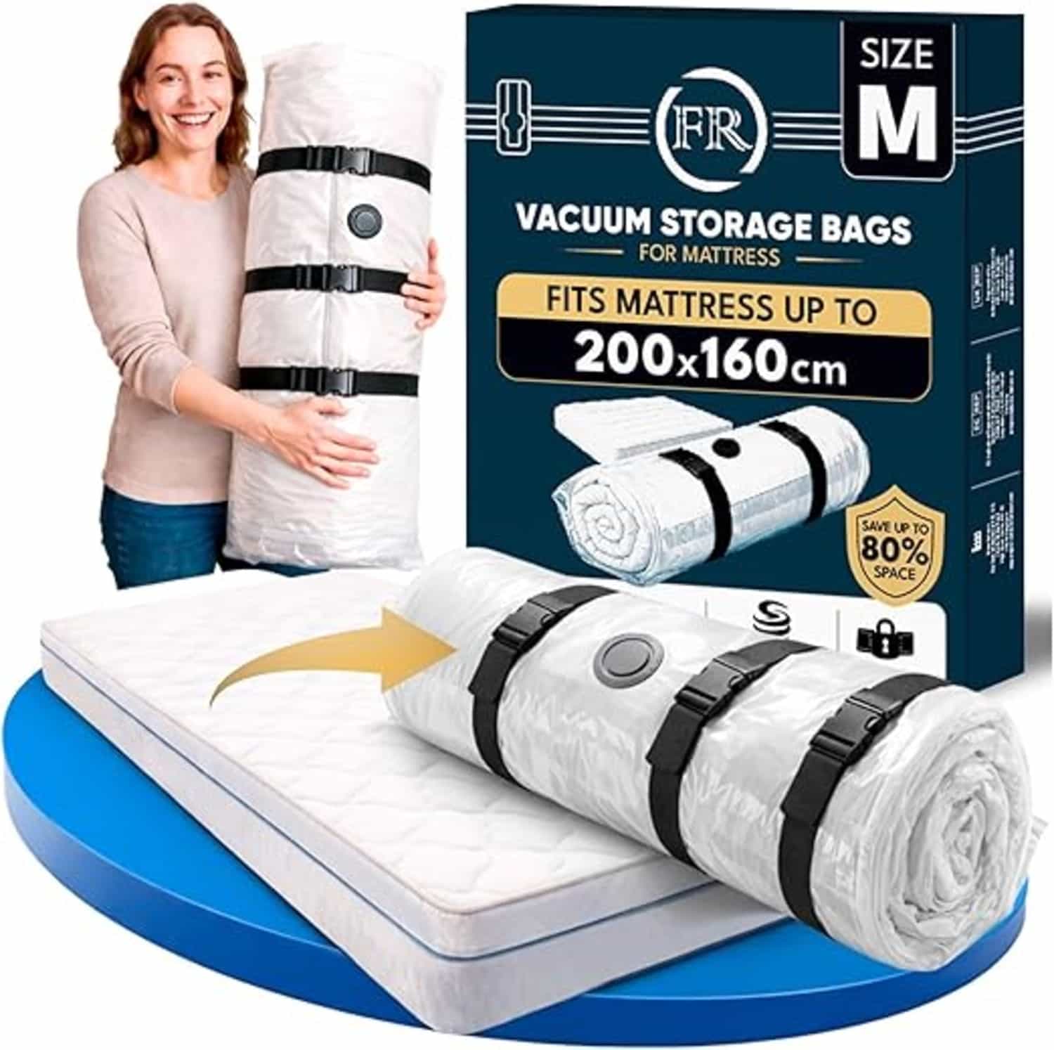 FiRiO vacuümzakken voor matrassen tot 200x160 cm, zakmaat 240x200 cm, voor schuim/gel/latexmatrassen, verhuis opbergtas