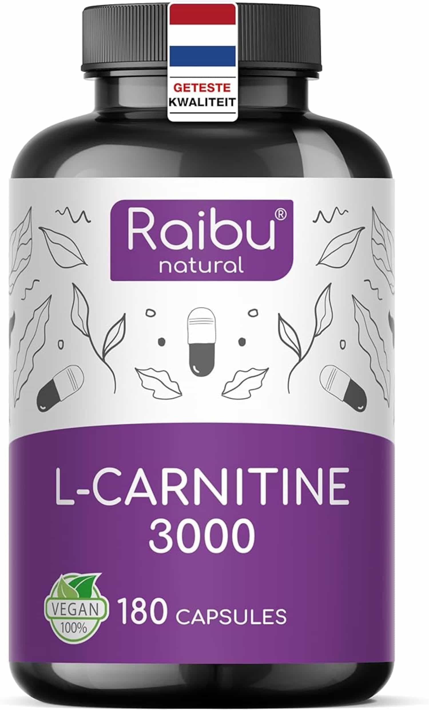 Hooggedoseerde L-Carnitine-capsules, 180 vegan capsules, 3000 mg per dagdosering
