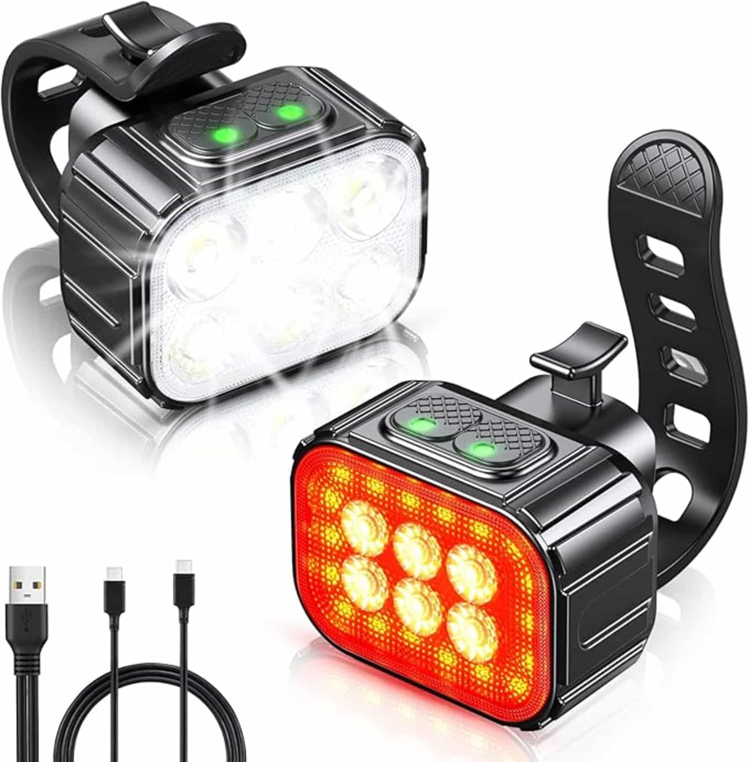 CIRYCASE fietsverlichting met USB-koplamp, IP65-waterdicht, voor en achterverlichting, 8+12 modi