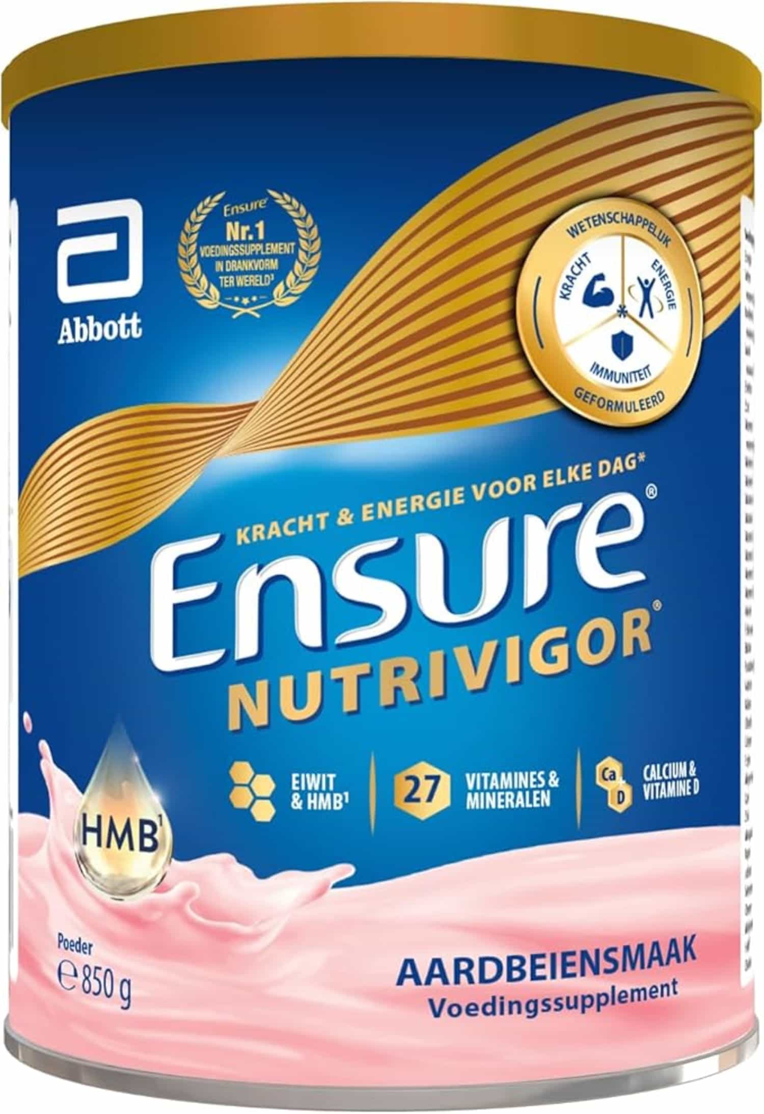 Nutrivigor 850 g aardbei: Voedingssupplement voor volwassenen met eiwitten, HMB en 27 vitaminen en mineralen