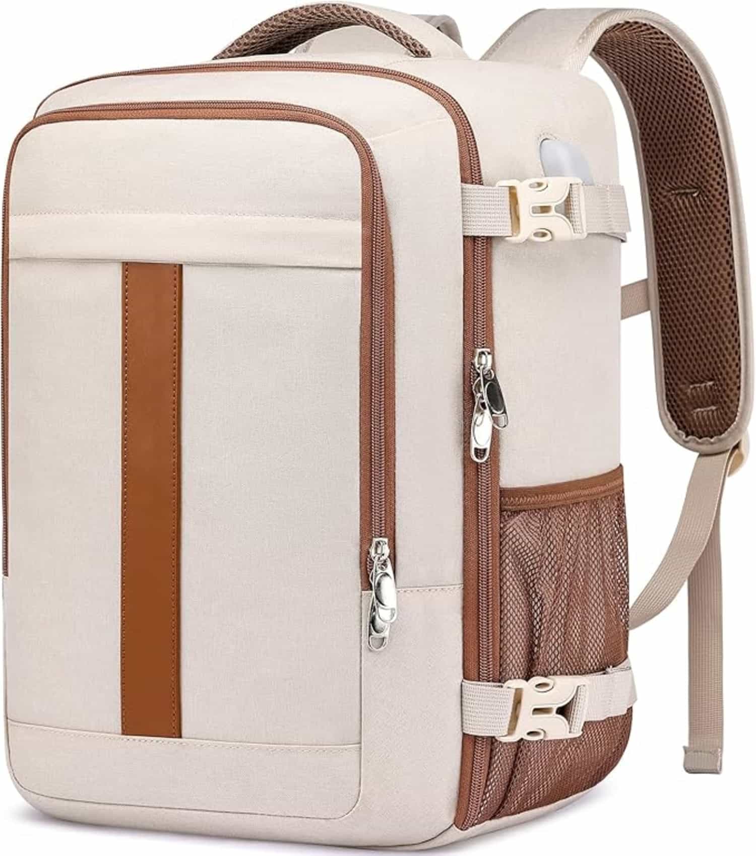 Kleine 20L rugzak met USB-oplaadaansluiting, 40x20x25 handbagage, 14 inch laptop, beige