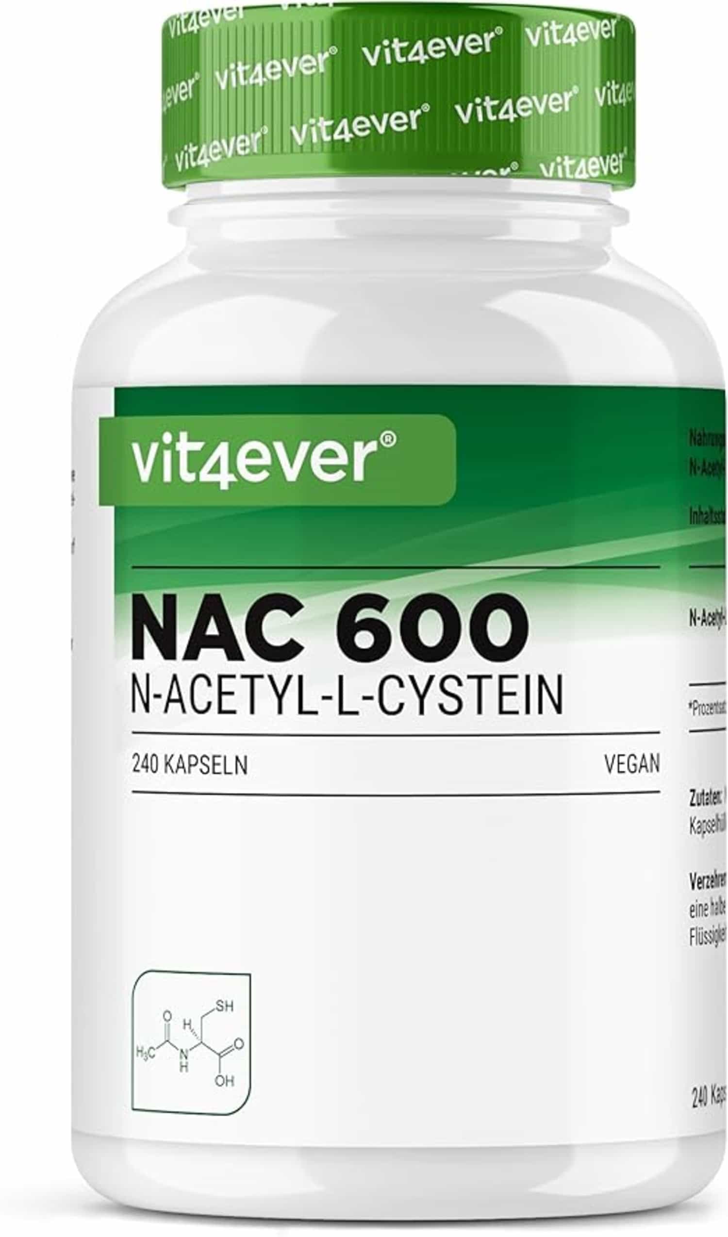 NAC N-Acetyl L-Cysteïne, 240 capsules 600 mg, vegan, zonder toevoegingen, hoog gedoseerd, 8 maanden voorraad