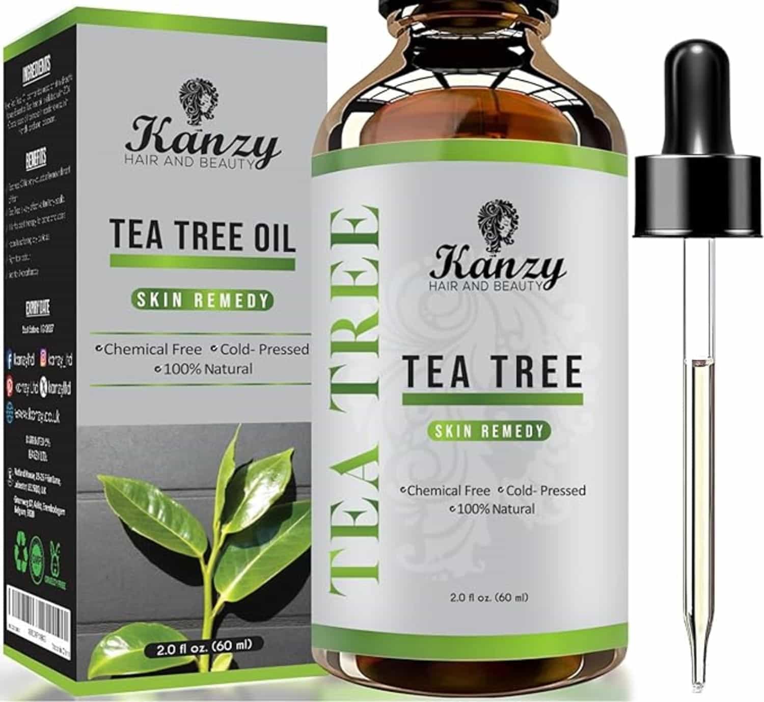 Kanzy Tea Tree Olie 60ml – Natuurlijke, Biologische en Vegan Oplossing voor Huid, Haar en Aromatherapie
