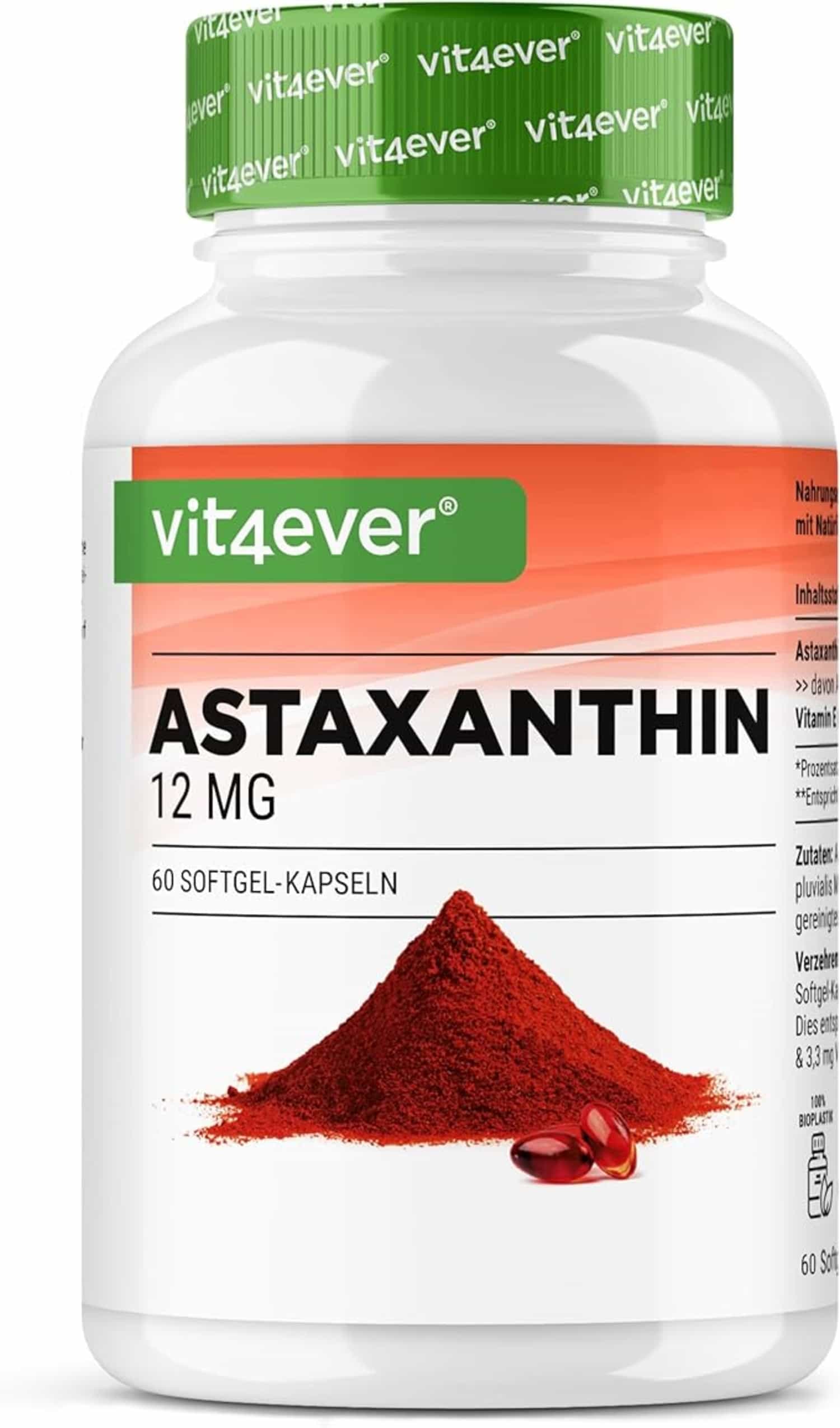 Astaxanthine 12 mg, 150 softgels, 10 maanden voorraad uit Haematococcus pluvialis, vitamine E en olijfolie