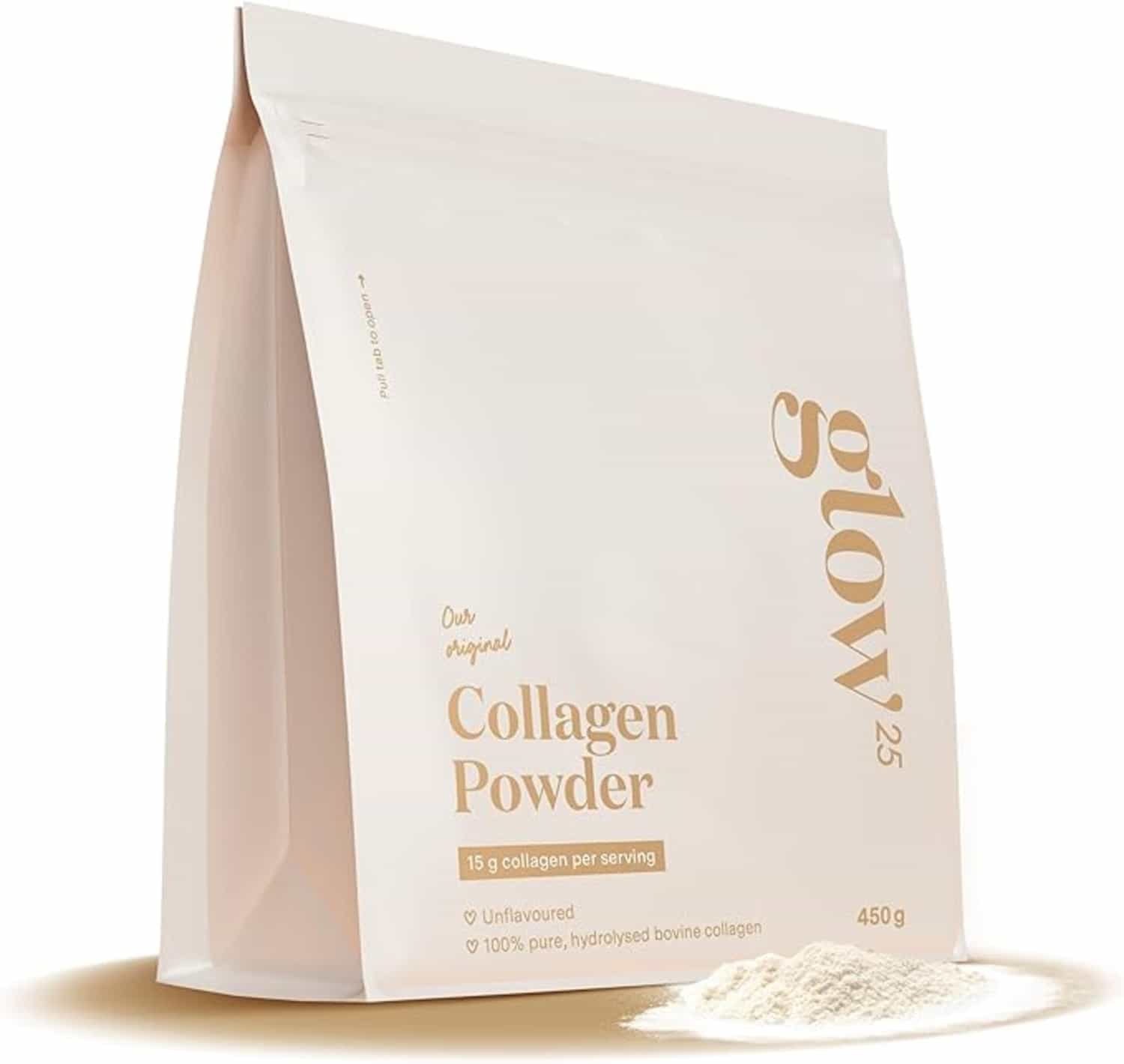 Glow25 Collageen Origineel 450 g – Collageenpoeder met peptiden type I en III, natuurlijk, oplosbaar