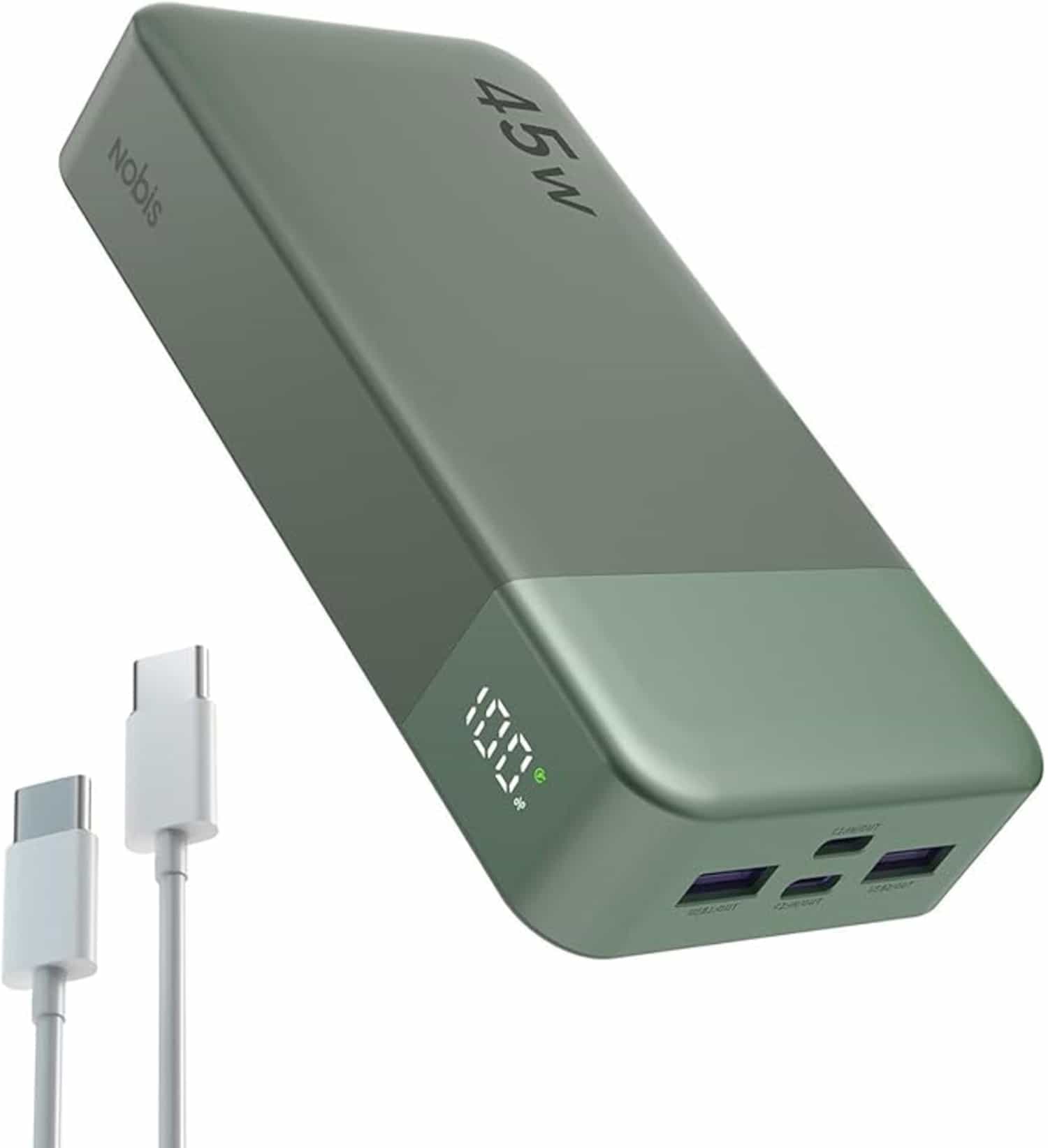 Nobis 45W powerbank 20000mAh met USB-C snelladen, 4 poorten, groen