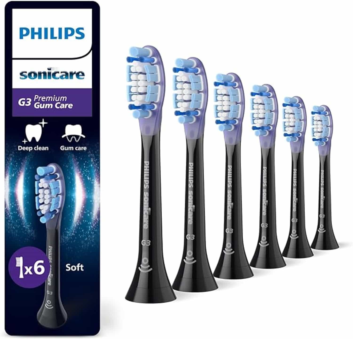 Philips Sonicare G3 Premium Gum Care opzetborstels origineel vervangingset HX9056/88 zwart 6 stuks