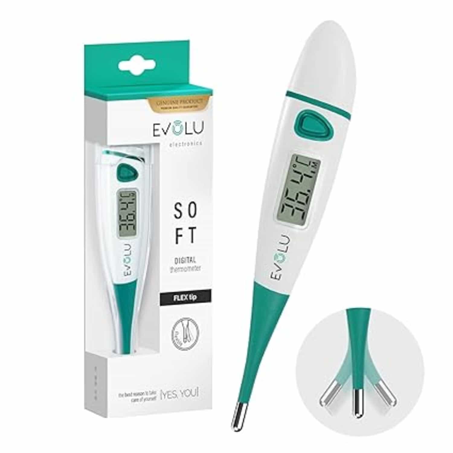 Evolu waterdichte flexibele digitale thermometer met hoge precisie, 10 seconden meting, mond, rectaal of oksel