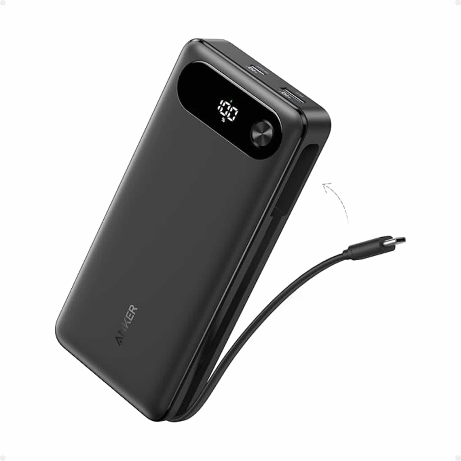 Anker Powerbank 20.000 mAh met USB-C-kabel, 87 W snelladen, 2 USB-C en 1 USB-A