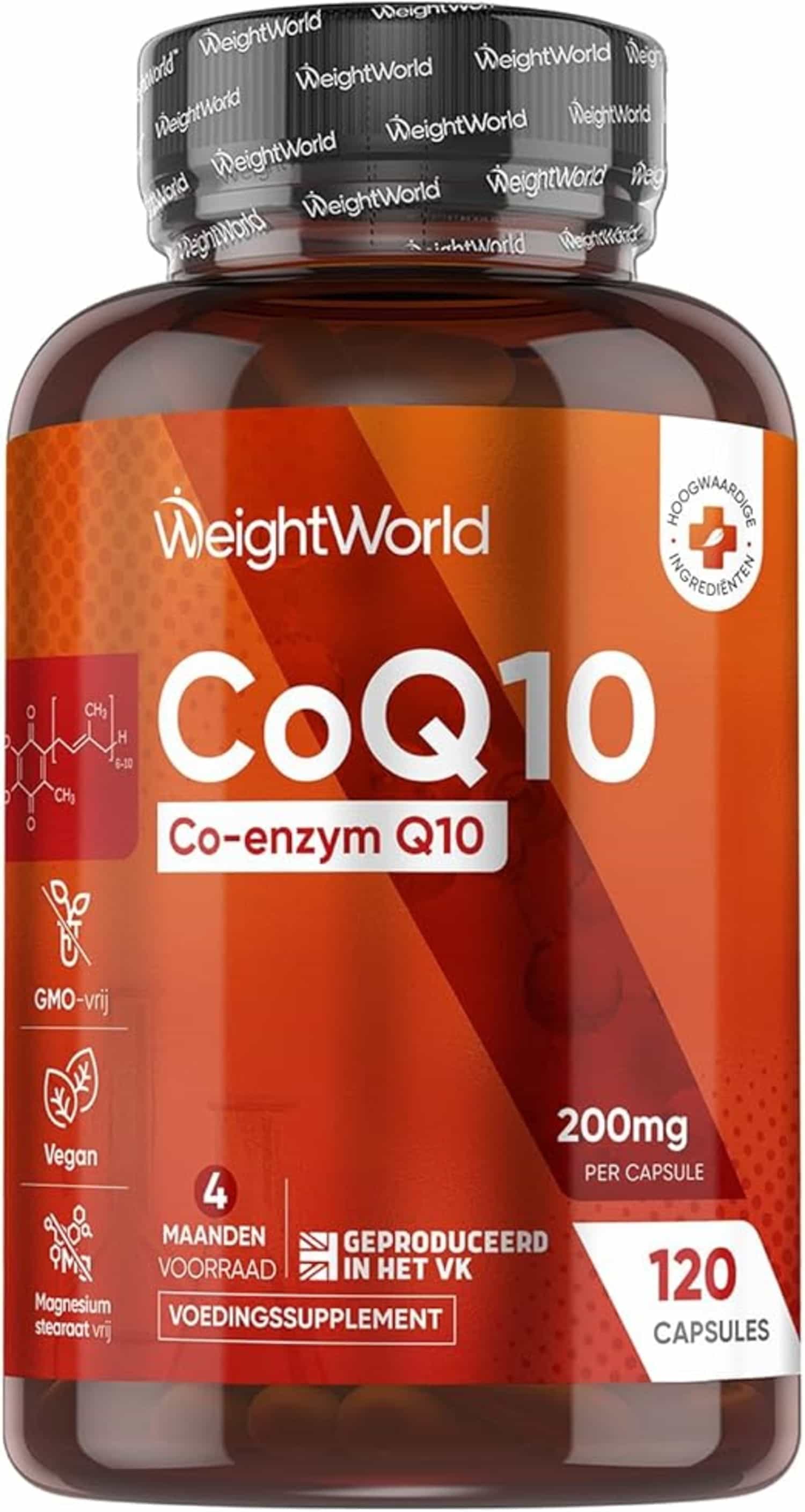CoQ10 200 mg capsules, 120 vegan, 4 maanden, natuurlijk gefermenteerd ubiquinone, lab geteste ingrediënten