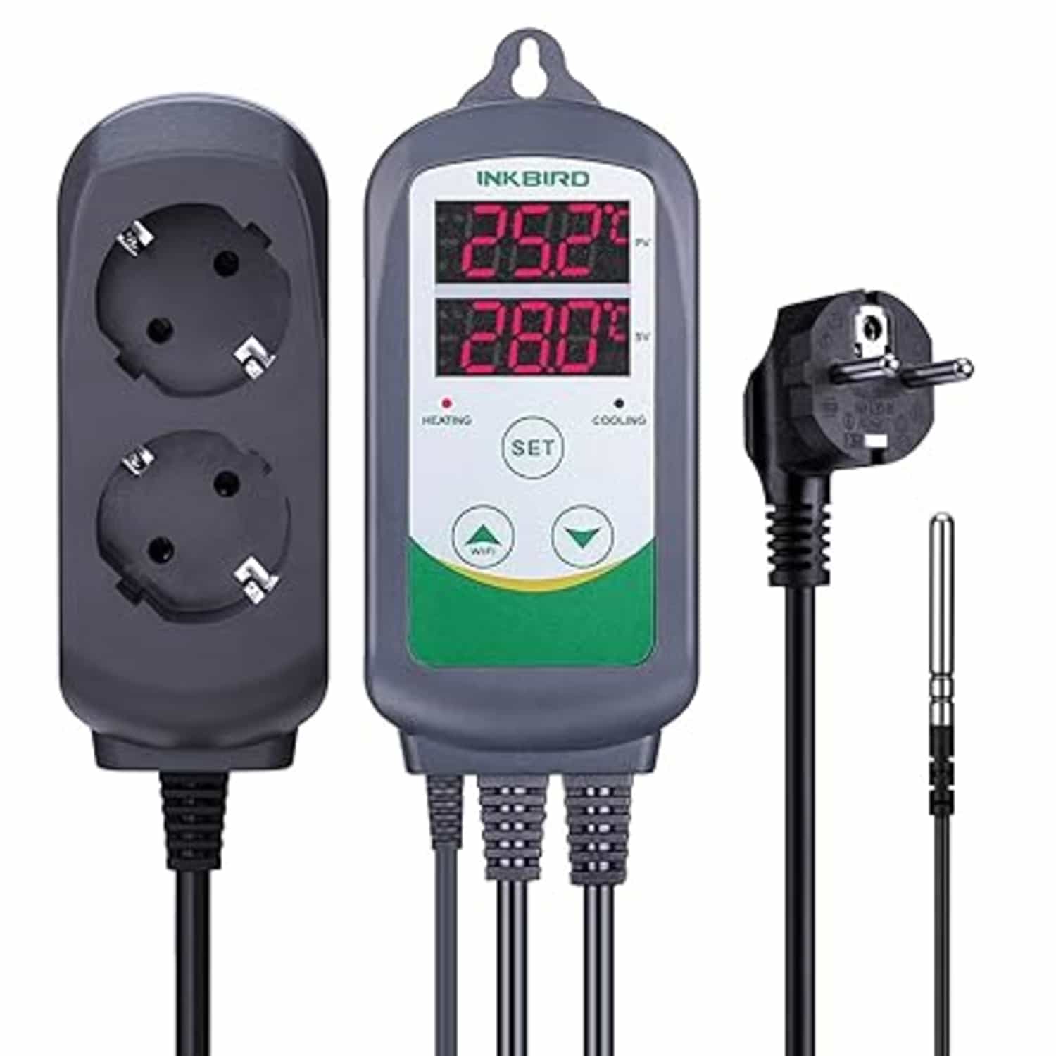 Inkbird ITC-308 digitale temperatuurregelaar met NTC-sensor en verwarmings-/koelfunctie voor kas, reptiel, thuisbrouwen, terrarium
