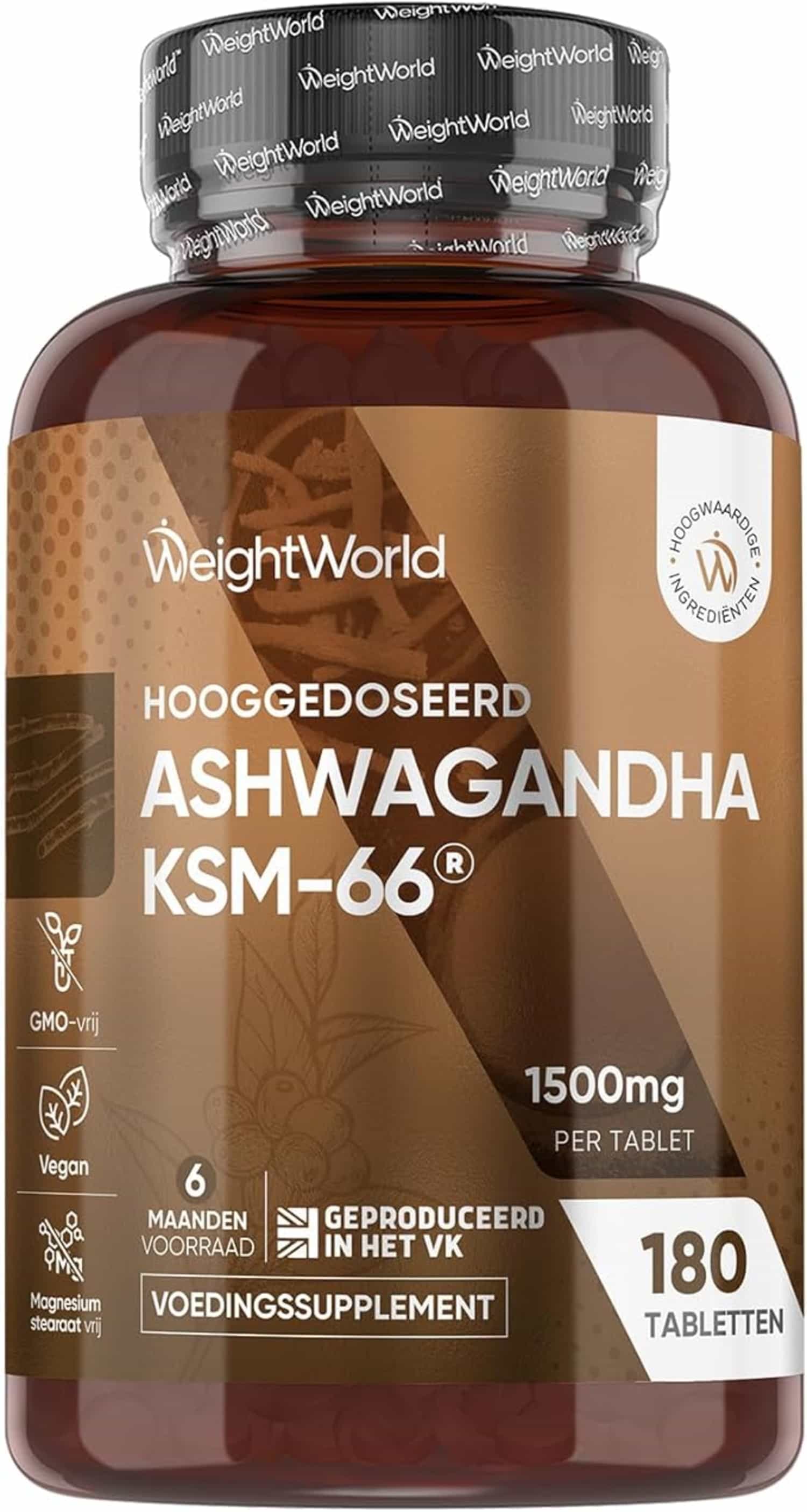 Ashwagandha KSM-66 1500 mg, 180 vegan tabletten, 5% withanolides, volledig spectrum extract