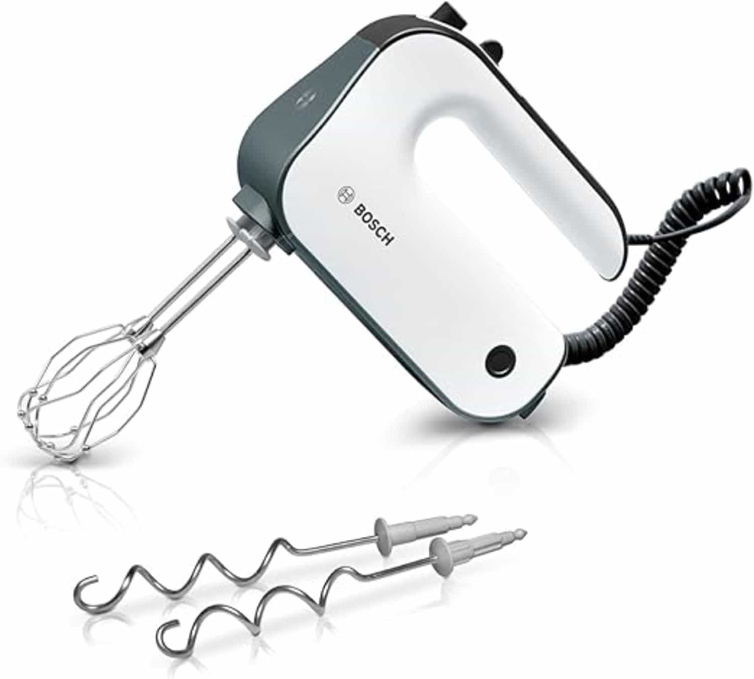 Bosch handmixer MFQ49300, 850 W, twee RVS gardes, mixervoet, kneedhaken, 5 snelheden, turbo, wit/donkerzilver