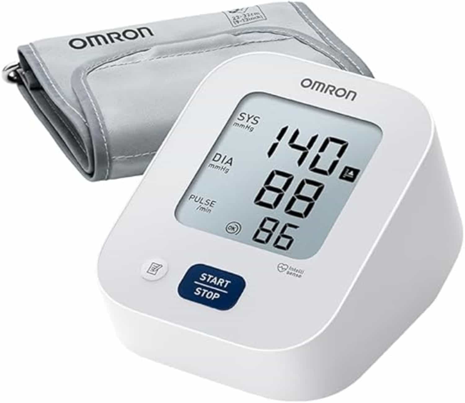 Omron X2 Essential bloeddrukmeter voor thuis, bovenarm, universele zachte manchet 22–32 cm, detecteert onregelmatige hartslag