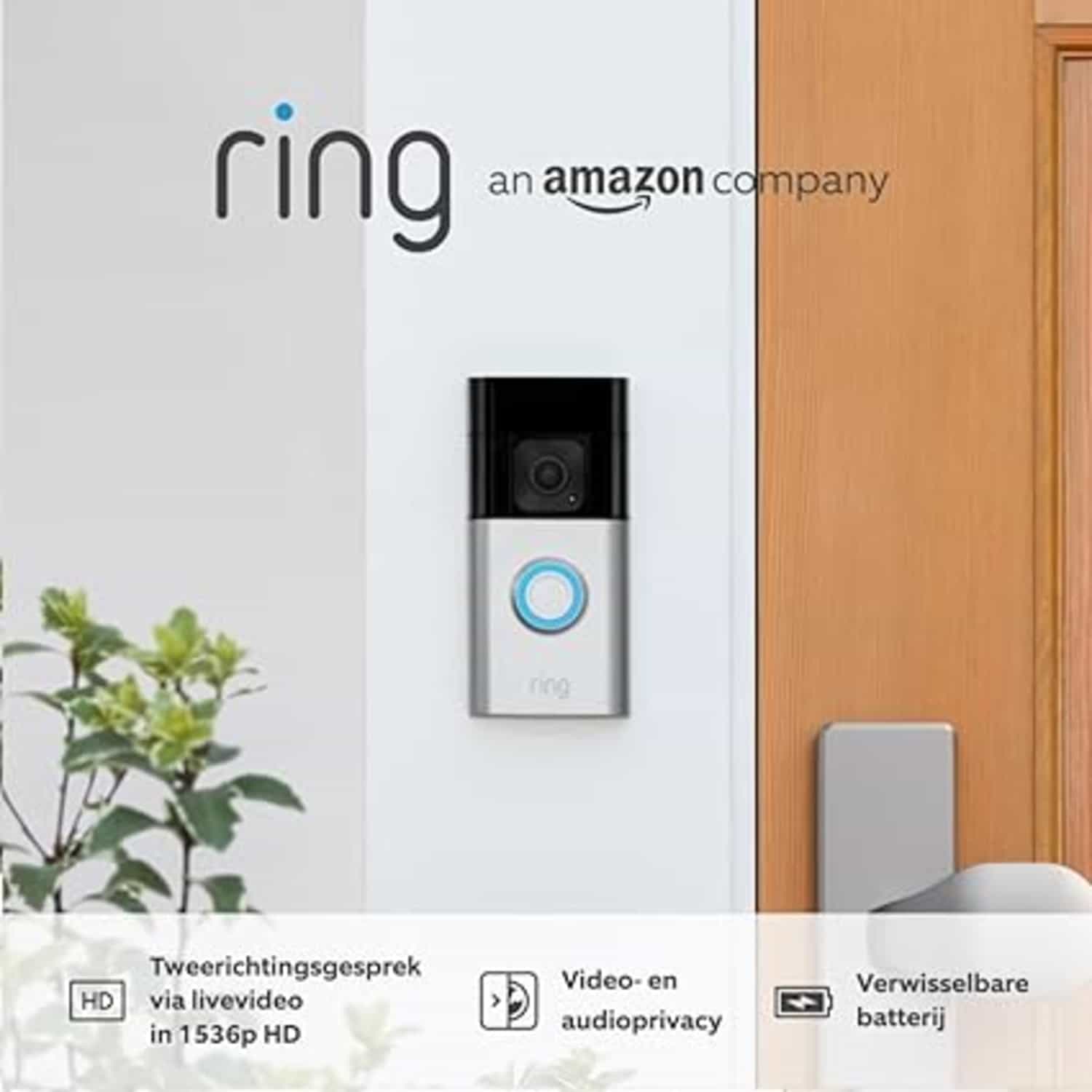 Ring Video Doorbell Plus op batterij: 1536p HD, top-tot-teen zicht, installatie 5 min