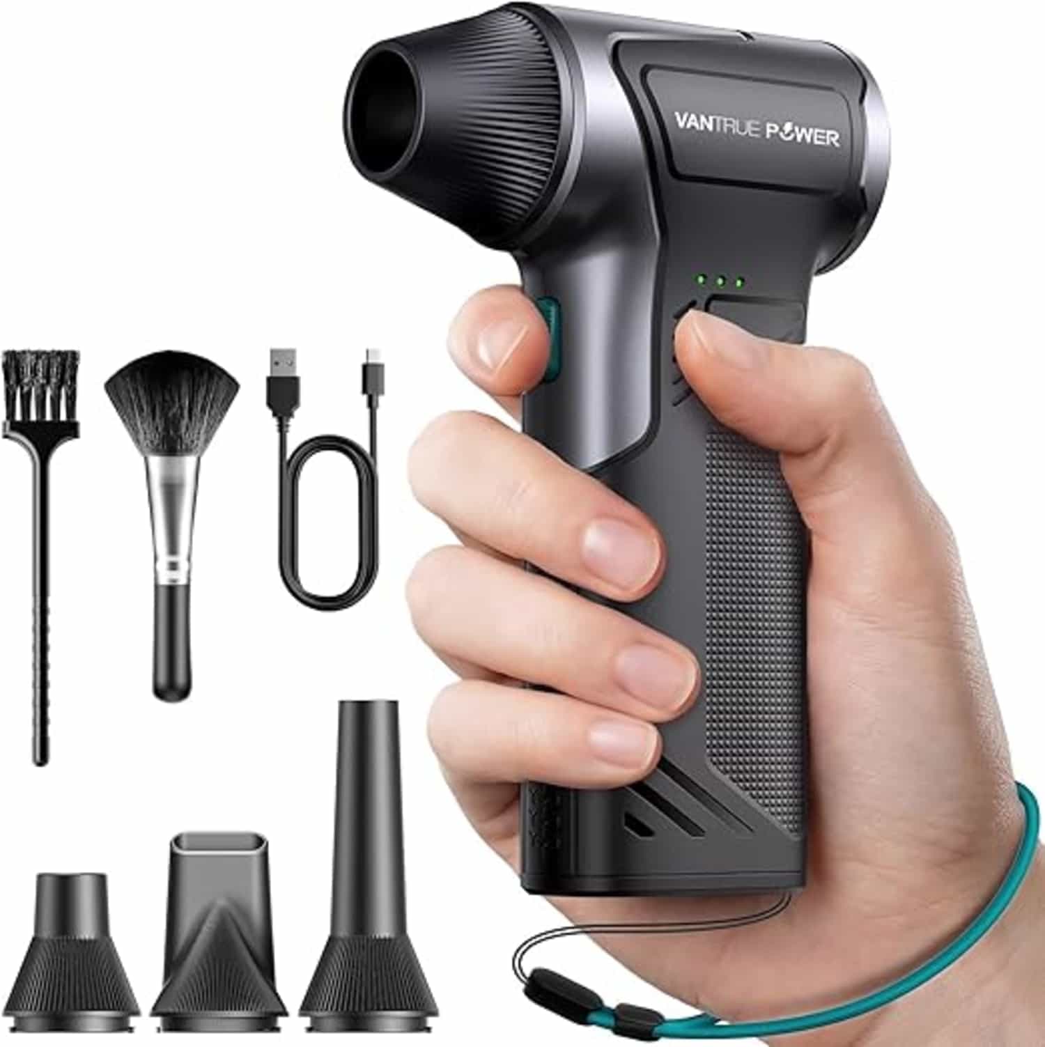 T150 Elektrische stofblazer en persluchtset, USB oplaadbaar, 3 snelheden, voor laptop en toetsenbord