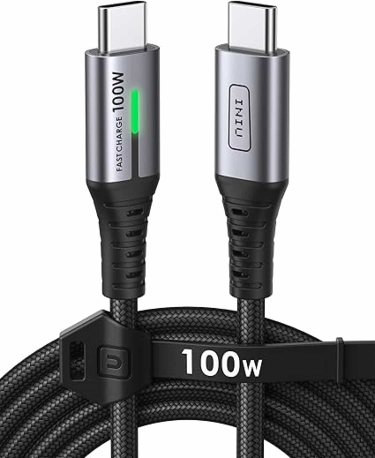 IniU USB-C naar USB-C kabel 100W/2m, nylon, PD/QC 4.0, compatibel met iPhone en Android