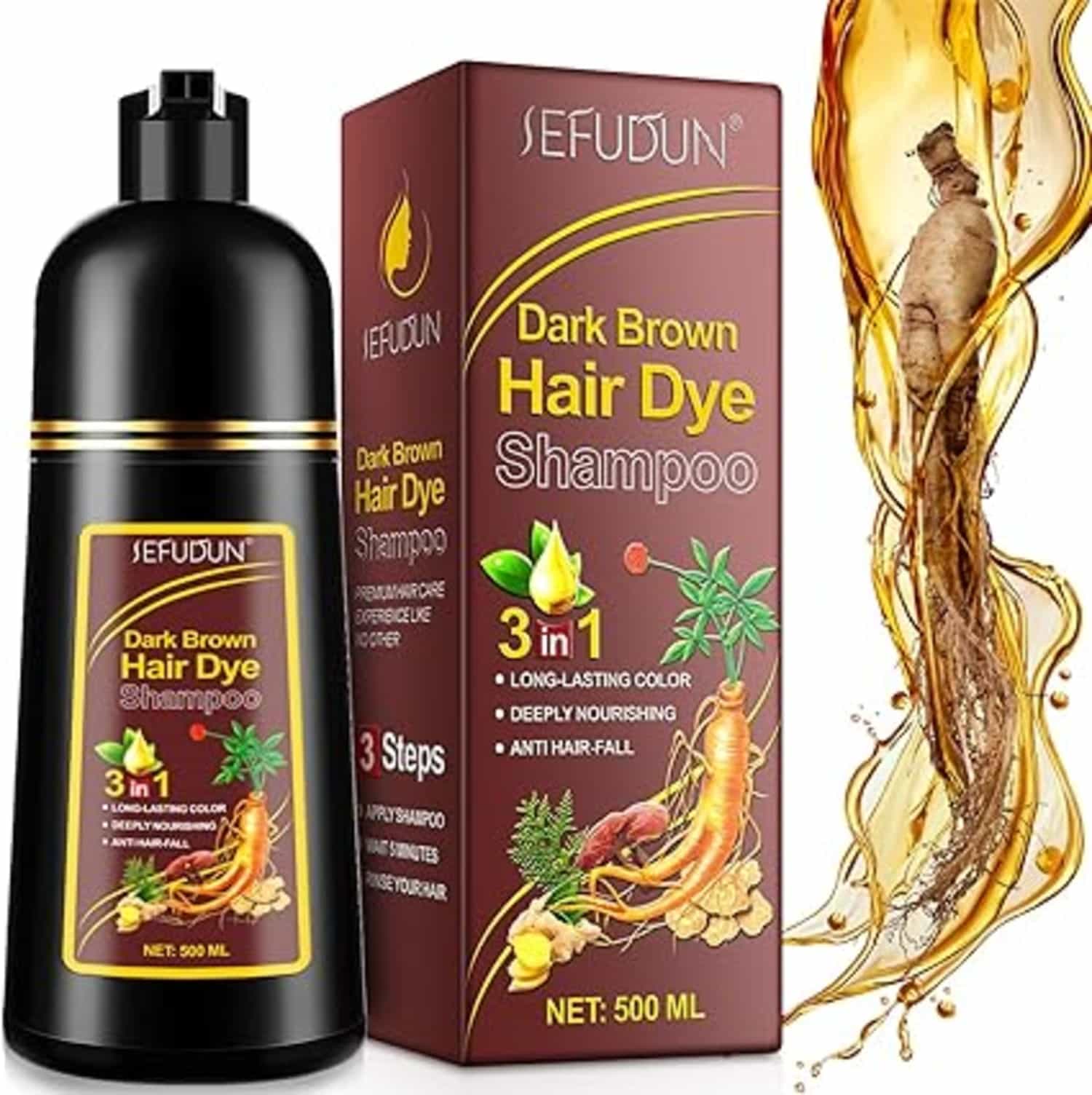 Donkerbruine haarkleurshampoo: directe kleur in enkele minuten, 500 ml