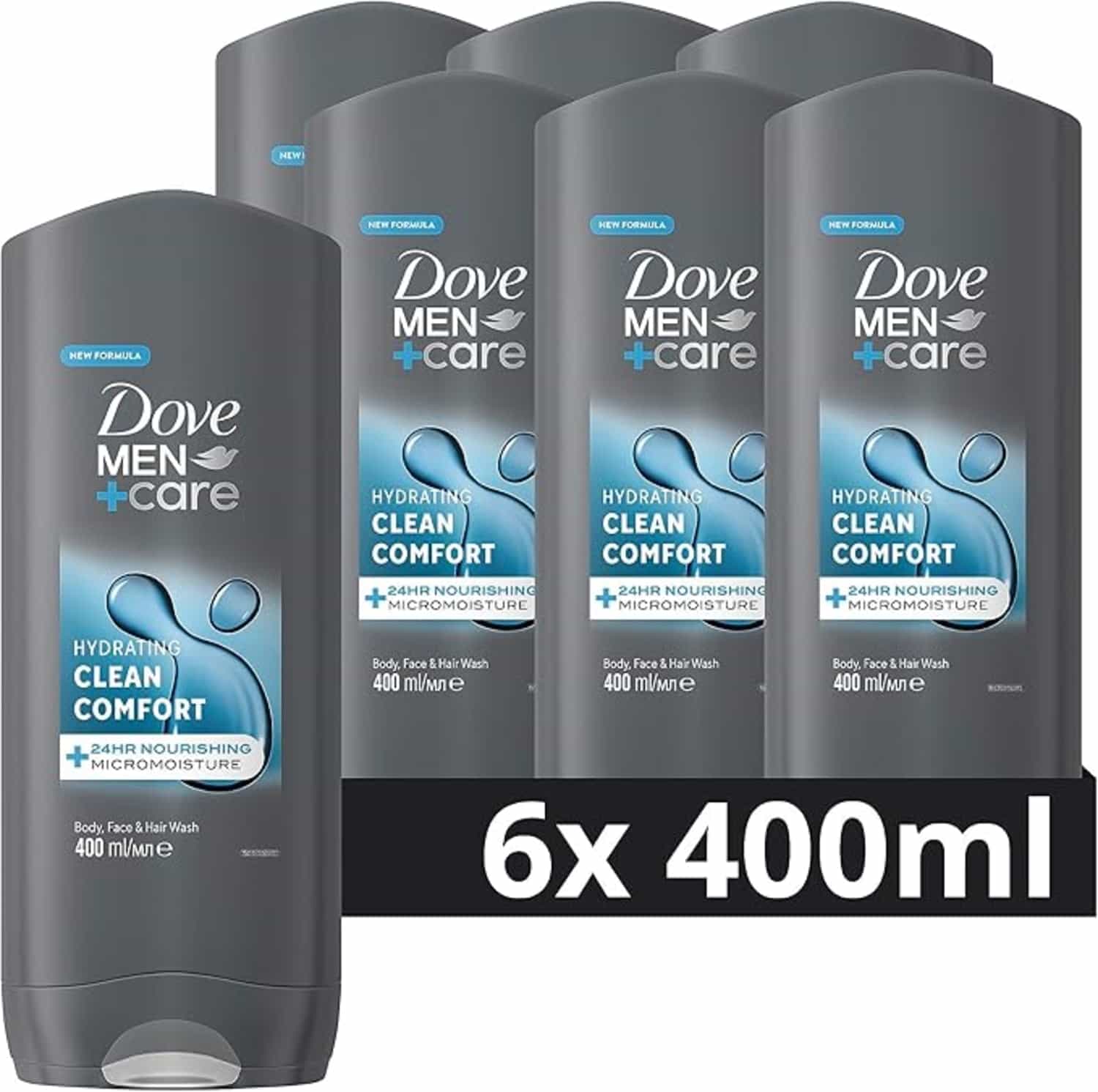 Dove Men+Care Clean Comfort 3-in-1 Douchegel, extra hydratatie en frisse geur, 6x400 ml voordeelverpakking