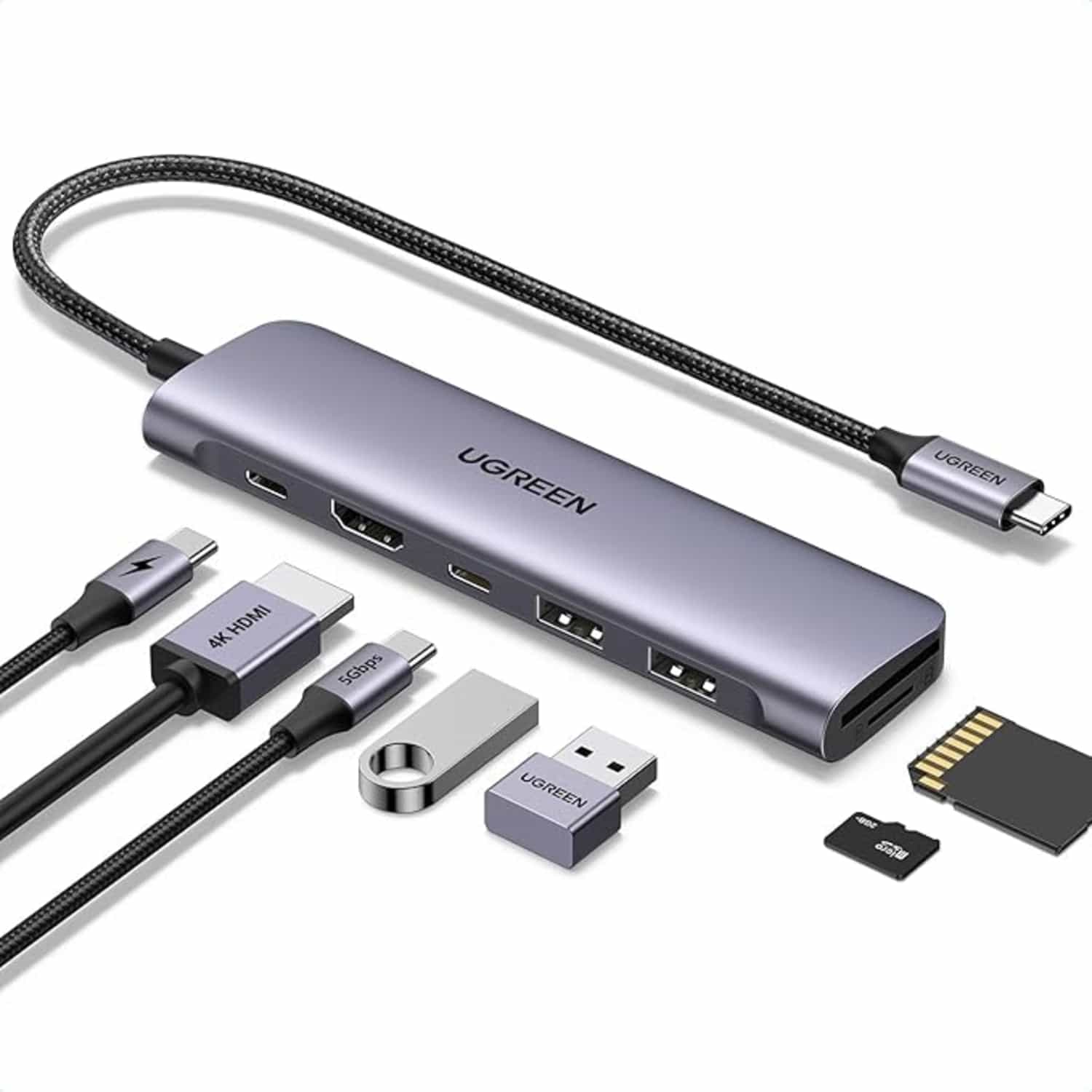 UGREEN Revodok USB-C hub met 4K HDMI, 100W PD, USB-A 3.0 en SD/MicroSD